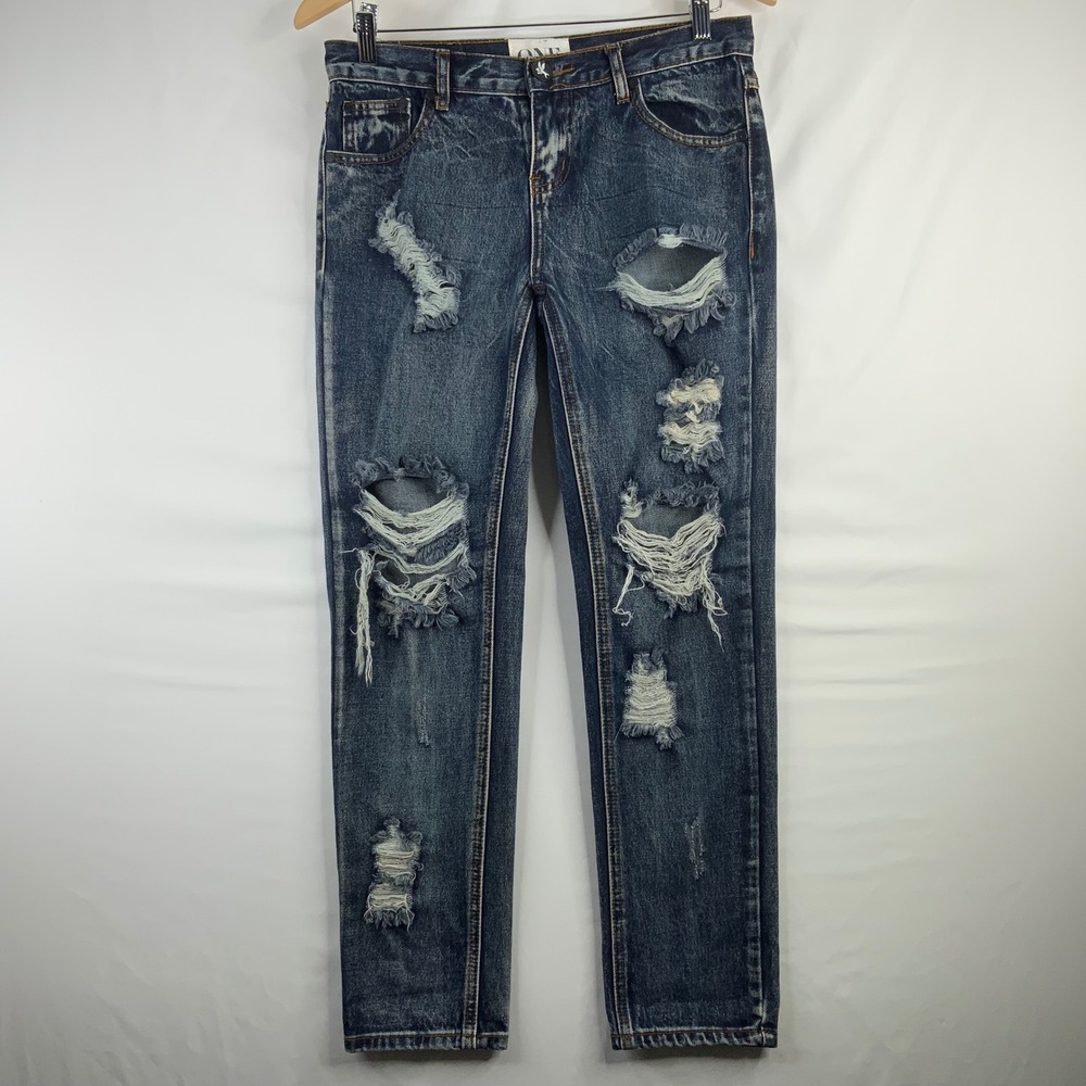 One by One Teaspoon Awesome Baggies Distressed Relaxed Tapered Jeans Dark Wash